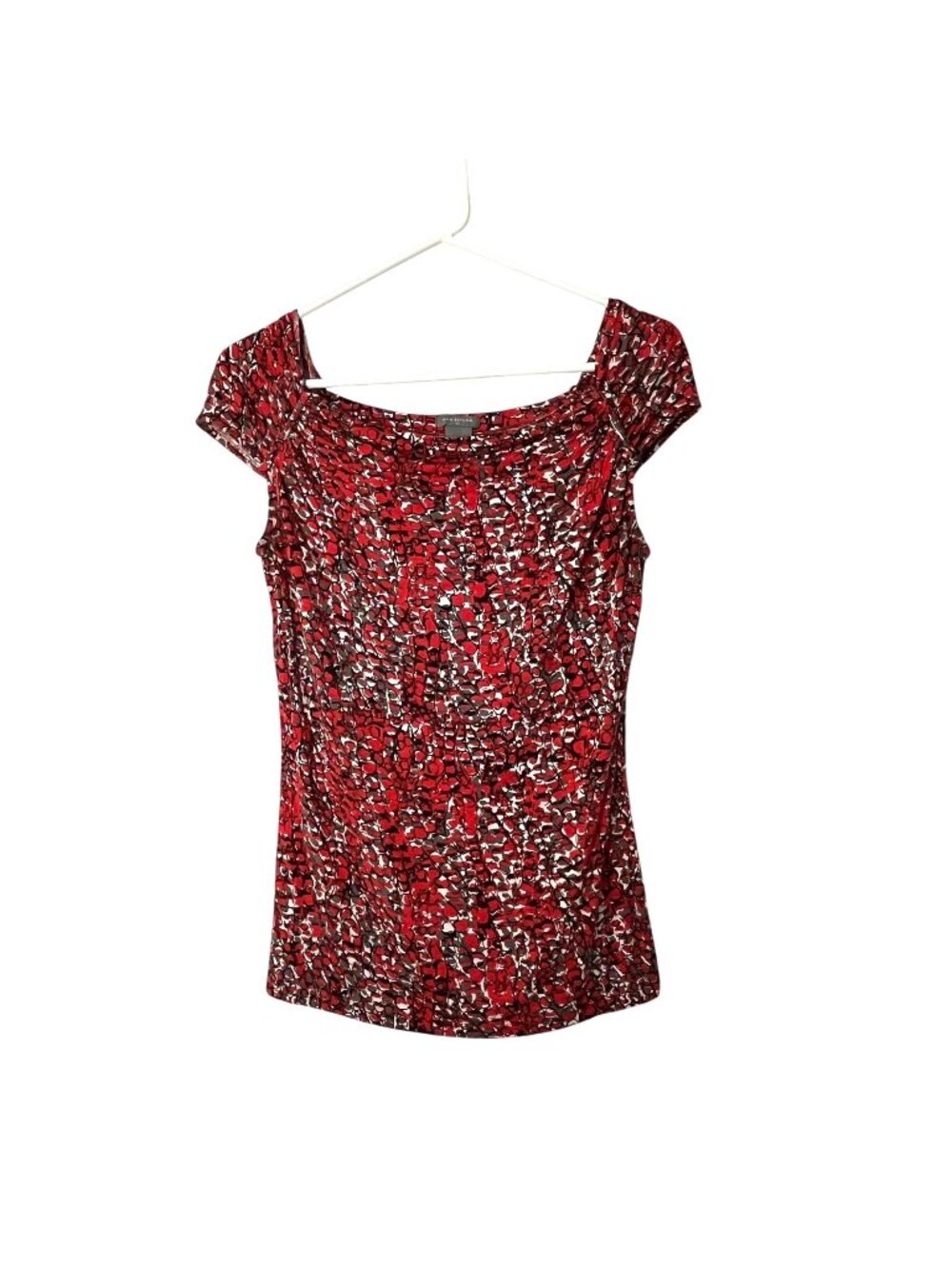 Ann Taylor Womens XS Red Black Floral Stretch Cap Sleeve Scoop Neck Knit Top Use
